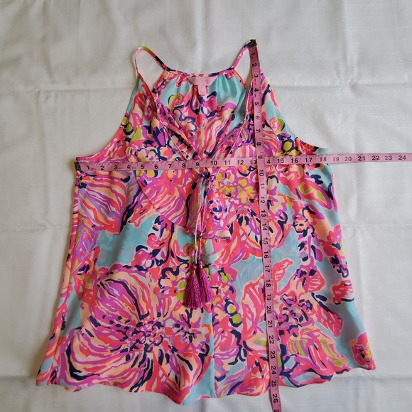 Lilly Pulitzer Lachelle Silk Top Small Serene Blue Big‎ Escapade Tassels S - Picture 11 of 14